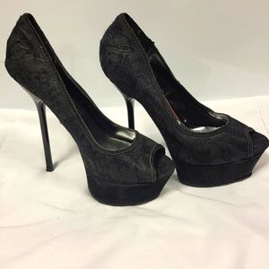 Size 6, Penny loves Kenny, black, floral print heels